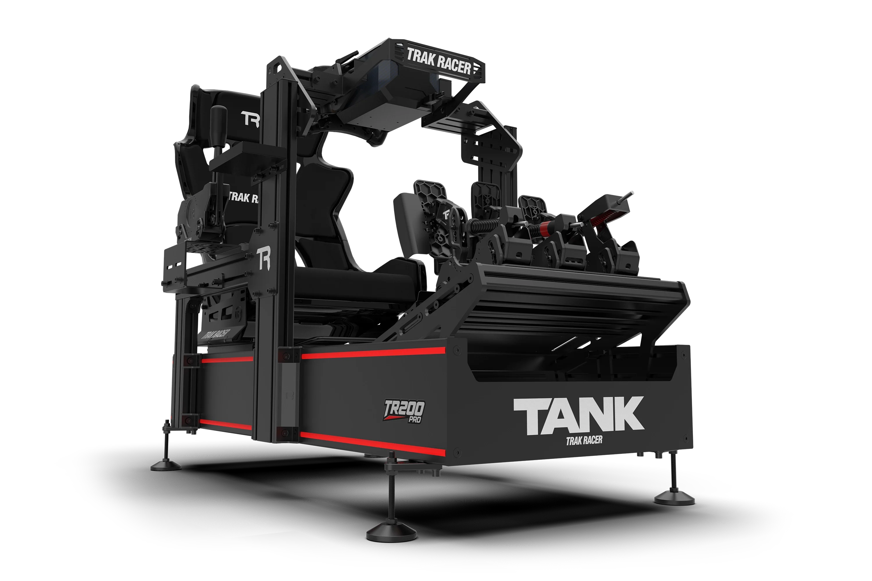 Trak Racer TR200 TANK Racing Simulator, angled hero view