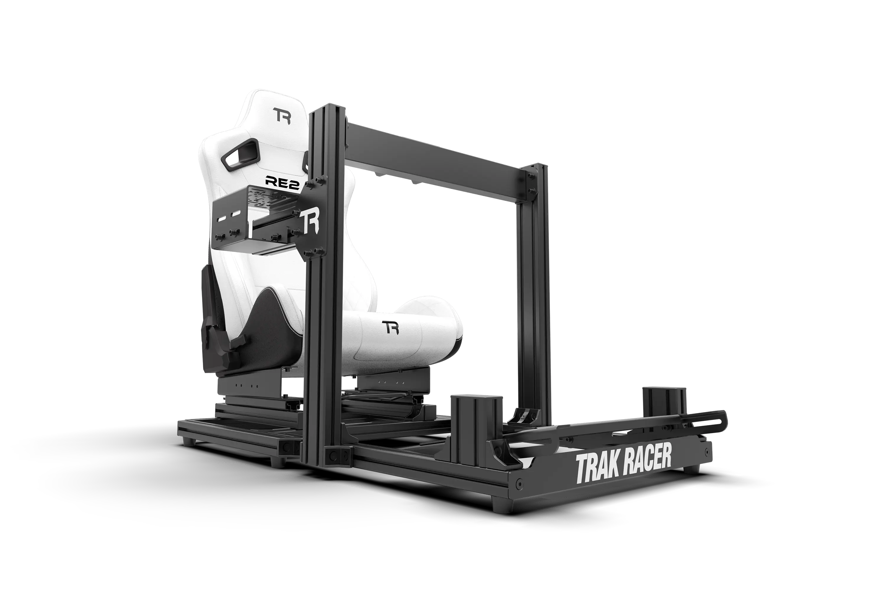 Trak Racer RE2 Reclining Sim Racing Seat (White Diamond Stitch), hero product view 2
