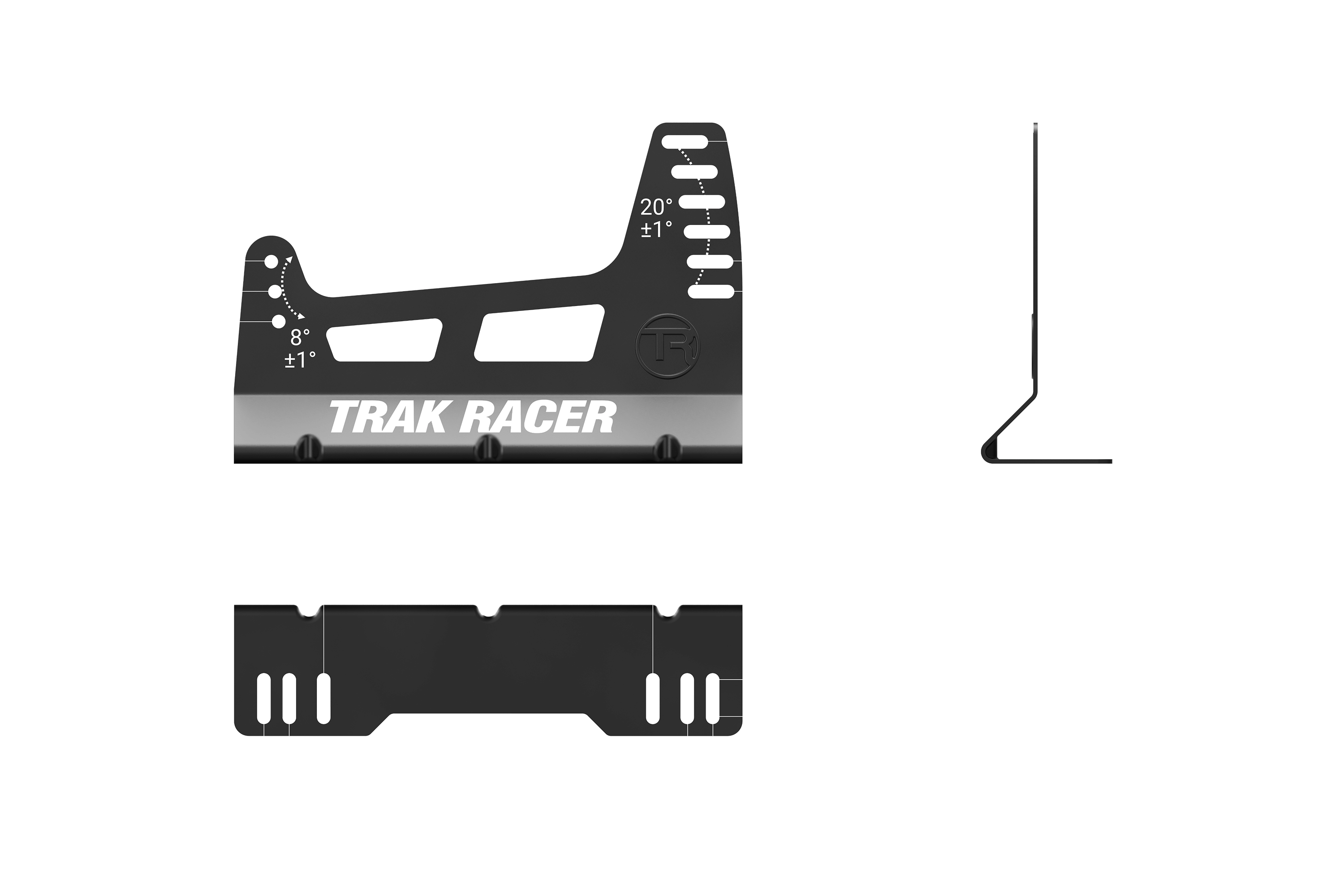 Trak Racer Oversized 18-Stage Adjustable Seat Bracket, feature graphic with callouts