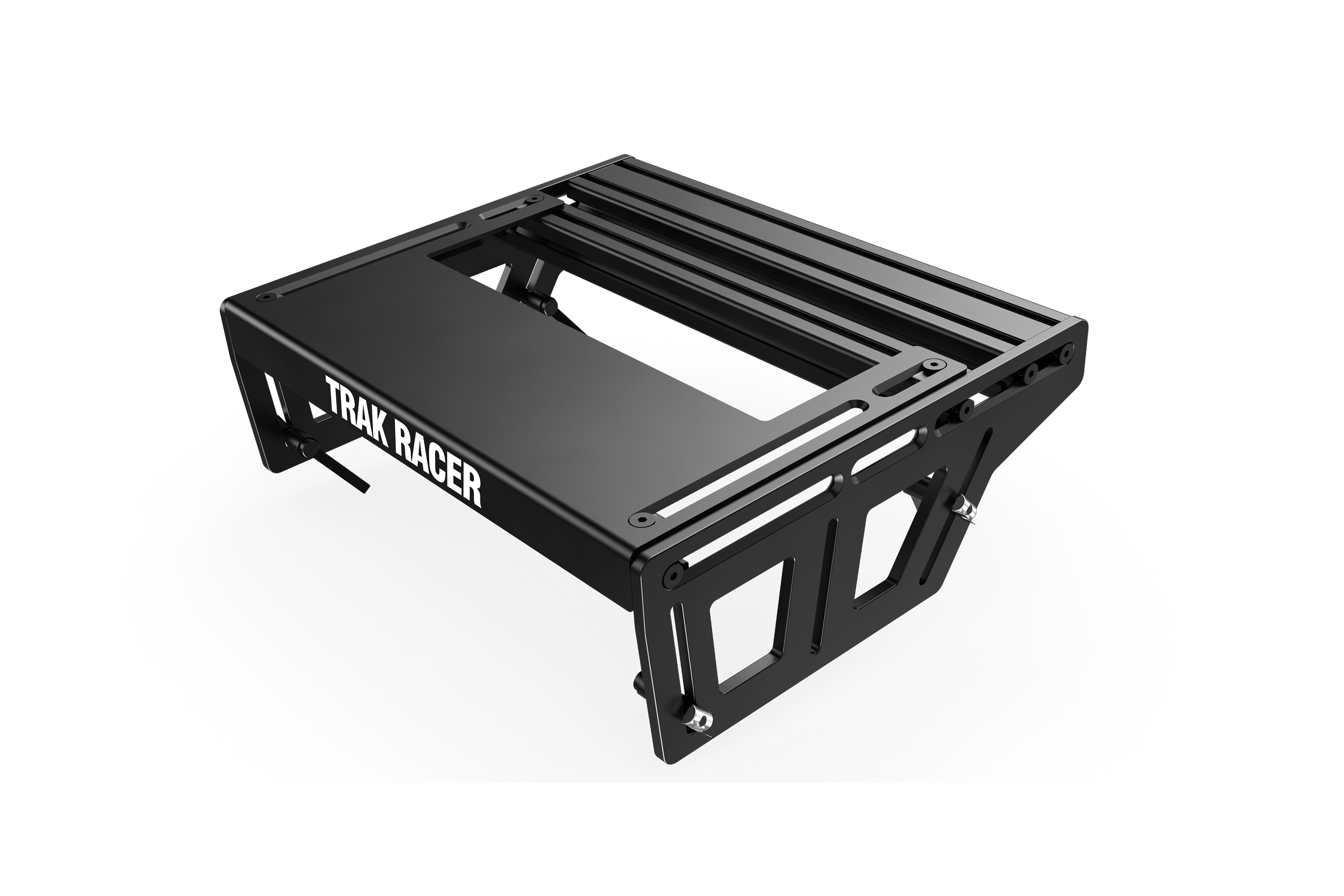 Trak Racer Universal Pedal Mount System with Heel Rest, feature graphic with callouts