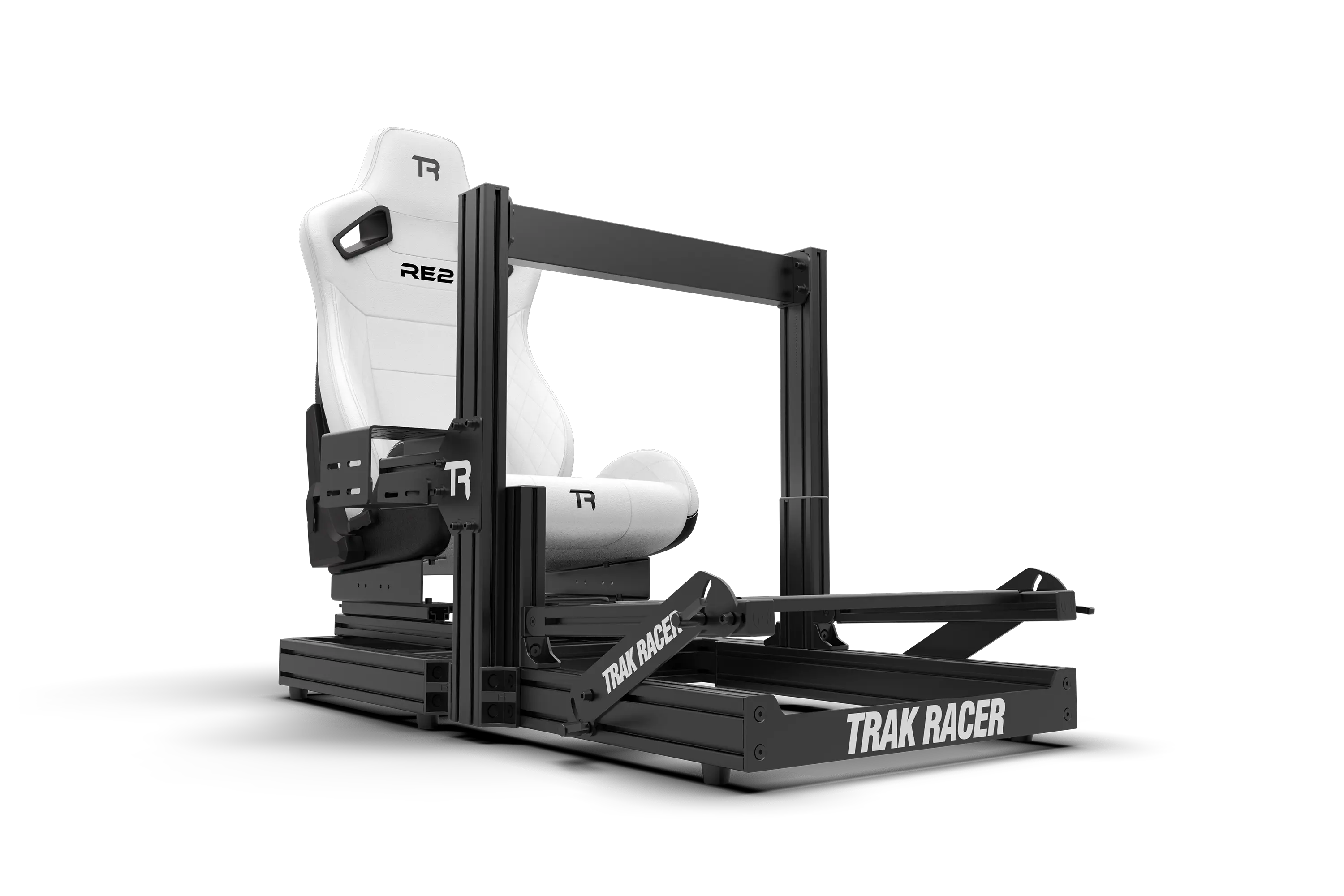 Trak Racer RE2 Reclining Sim Racing Seat (White Diamond Stitch), hero product view 3
