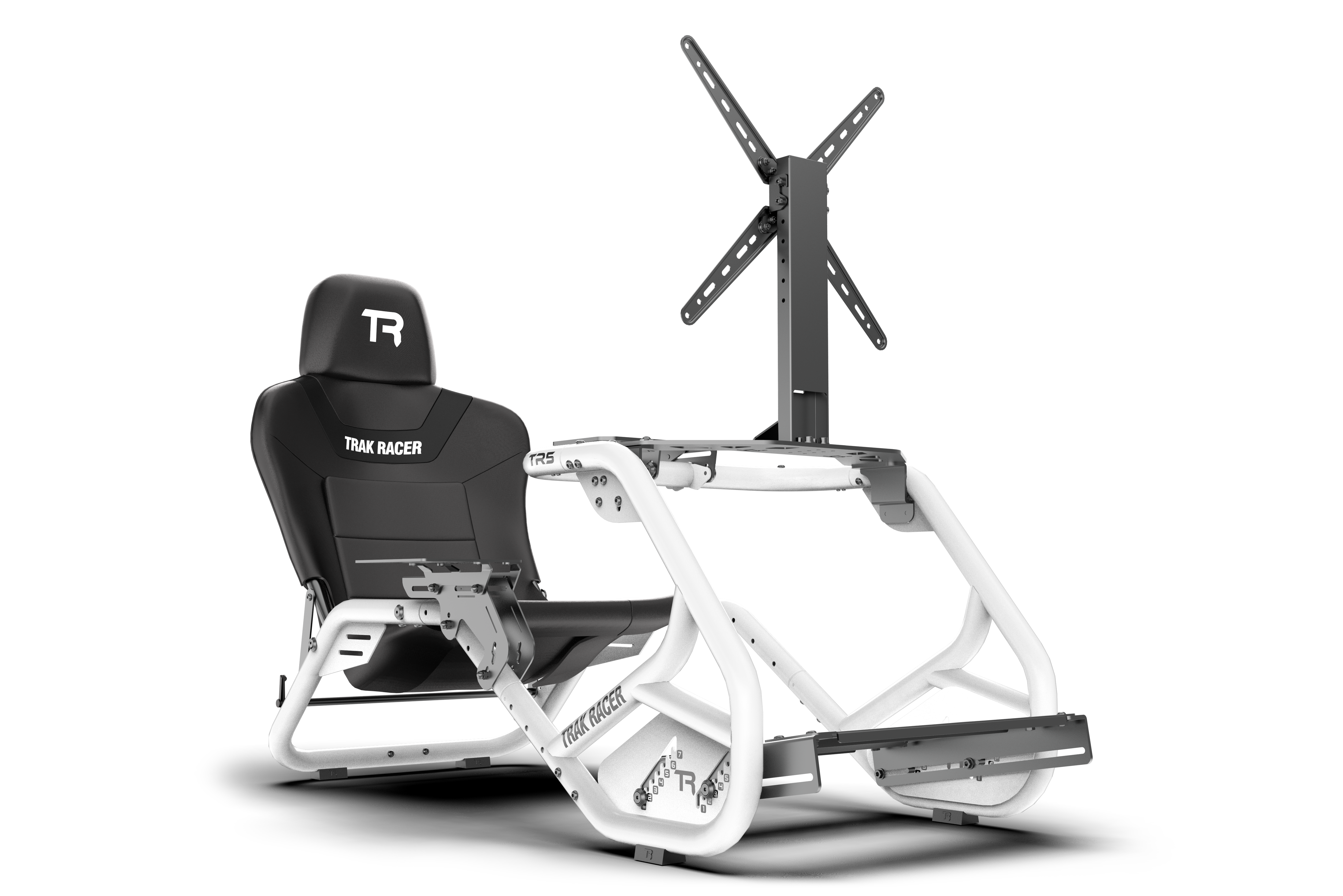 Trak Racer Cockpit-Mounted Single Monitor Stand for TR5, shown at a three-quarter angle 3