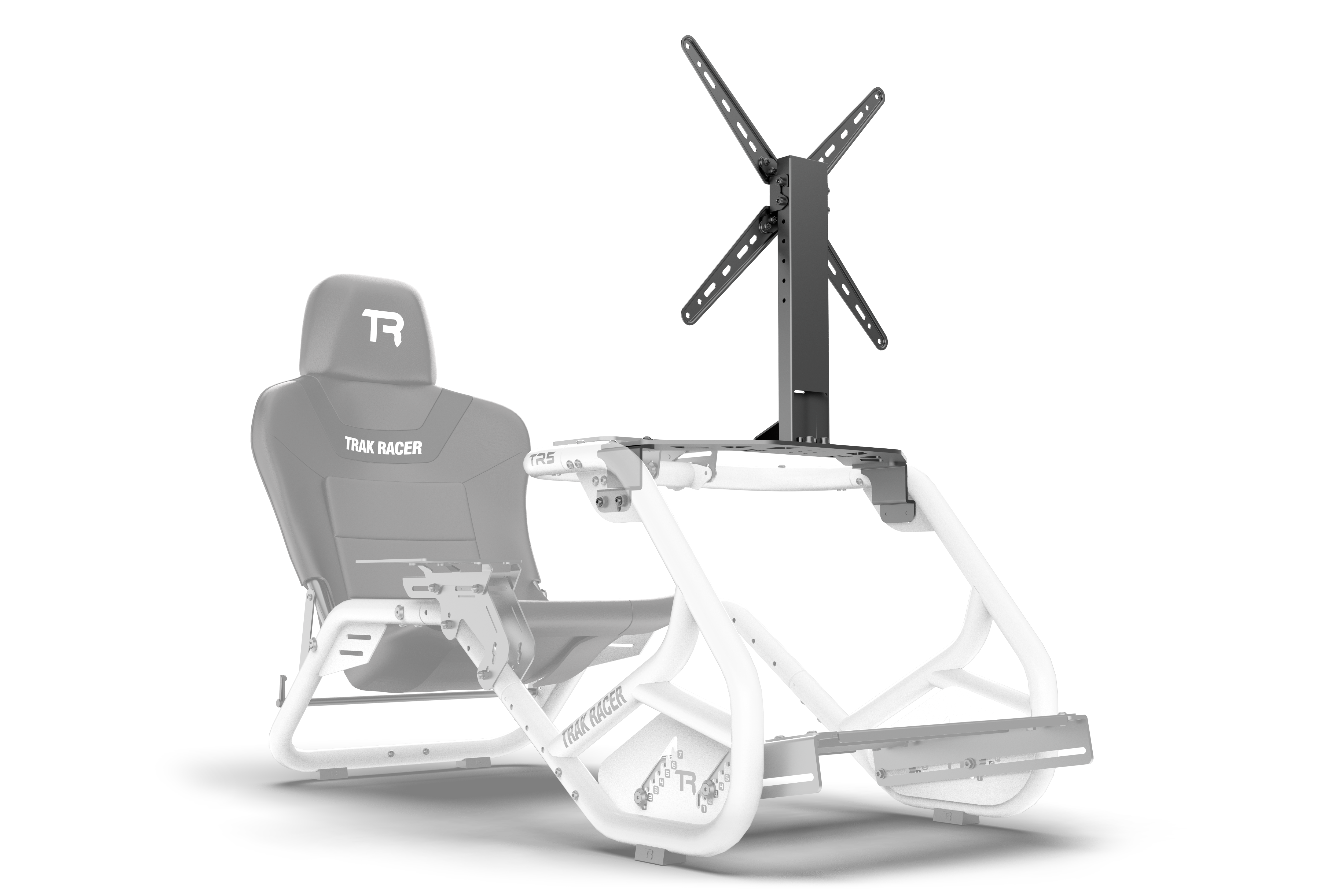 Trak Racer Cockpit-Mounted Single Monitor Stand for TR5, shown at a three-quarter angle 4