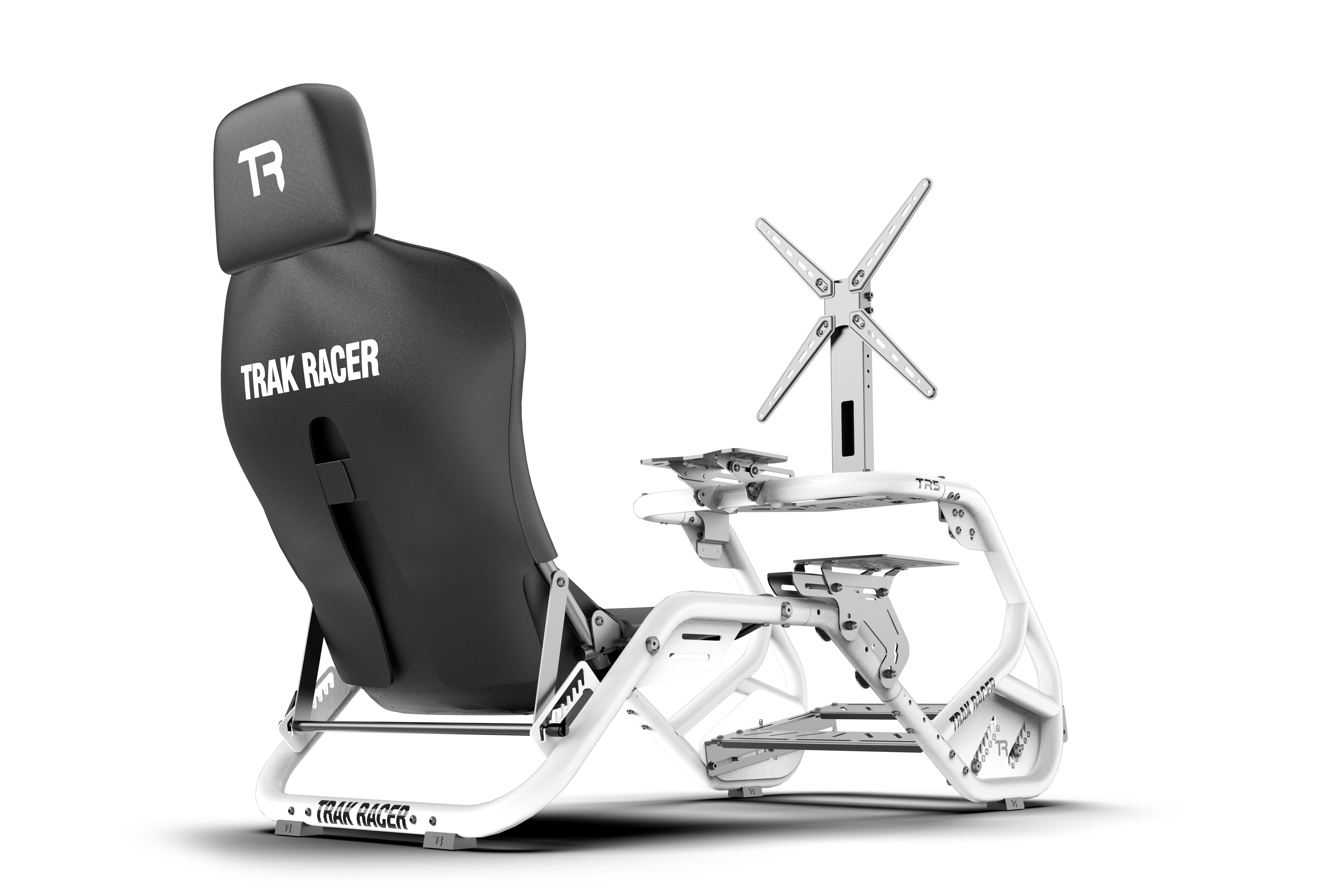 Trak Racer Cockpit-Mounted Single Monitor Stand for TR5, shown at a three-quarter angle 2
