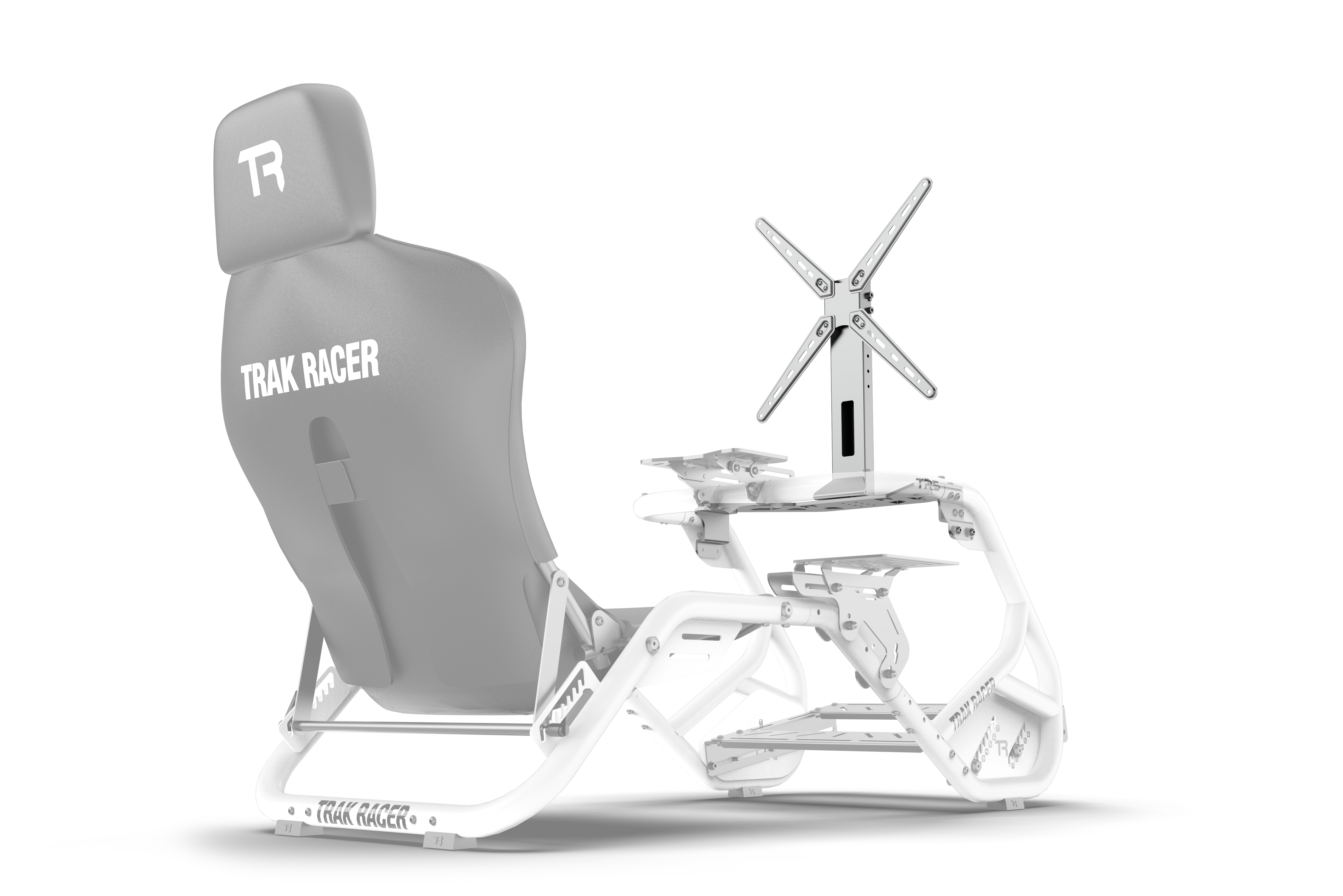 Trak Racer Cockpit-Mounted Single Monitor Stand for TR5, shown at a three-quarter angle