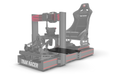 Trak Racer Heavy-Duty Sim Floor - 3mm Diamond Plate, front three-quarter view from the left, fitted to a Trak Racer cockpit