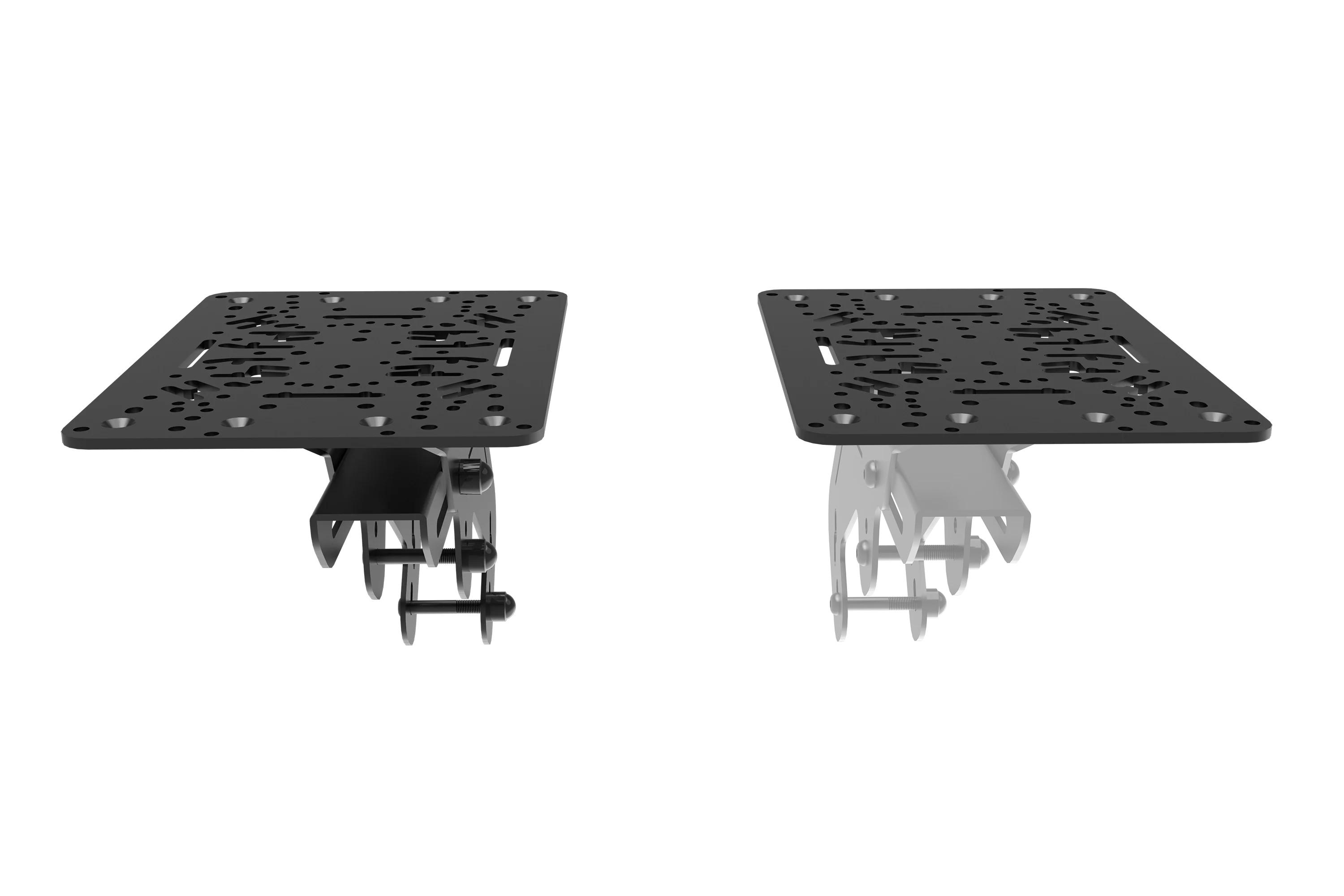 Trak Racer Left/Right HOTAS Flight Sim Mounts for TR5, front view, fitted to a Trak Racer cockpit