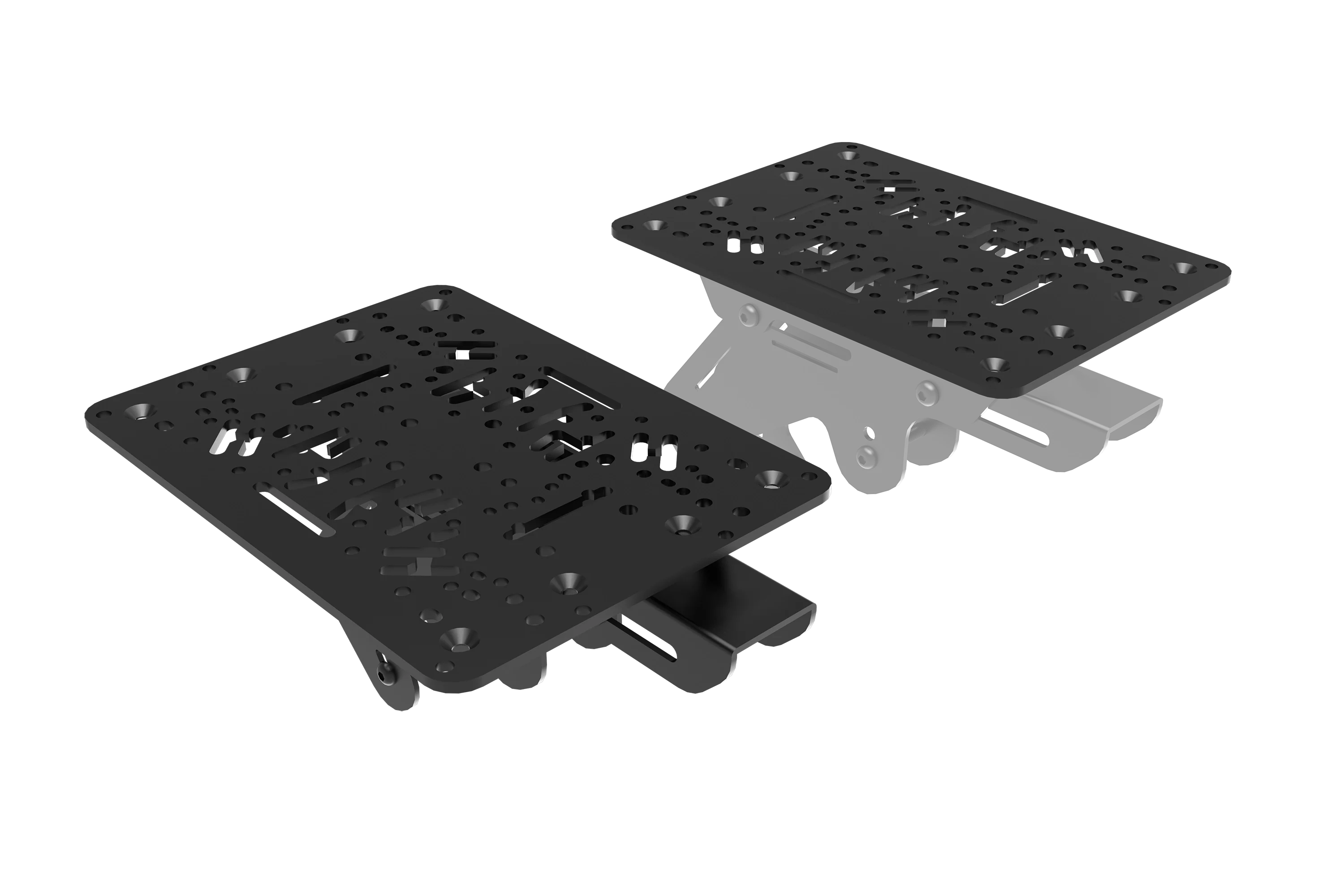 Trak Racer Left/Right HOTAS Flight Sim Mounts for TR5, top three-quarter view from the left, fitted to a Trak Racer cockpit