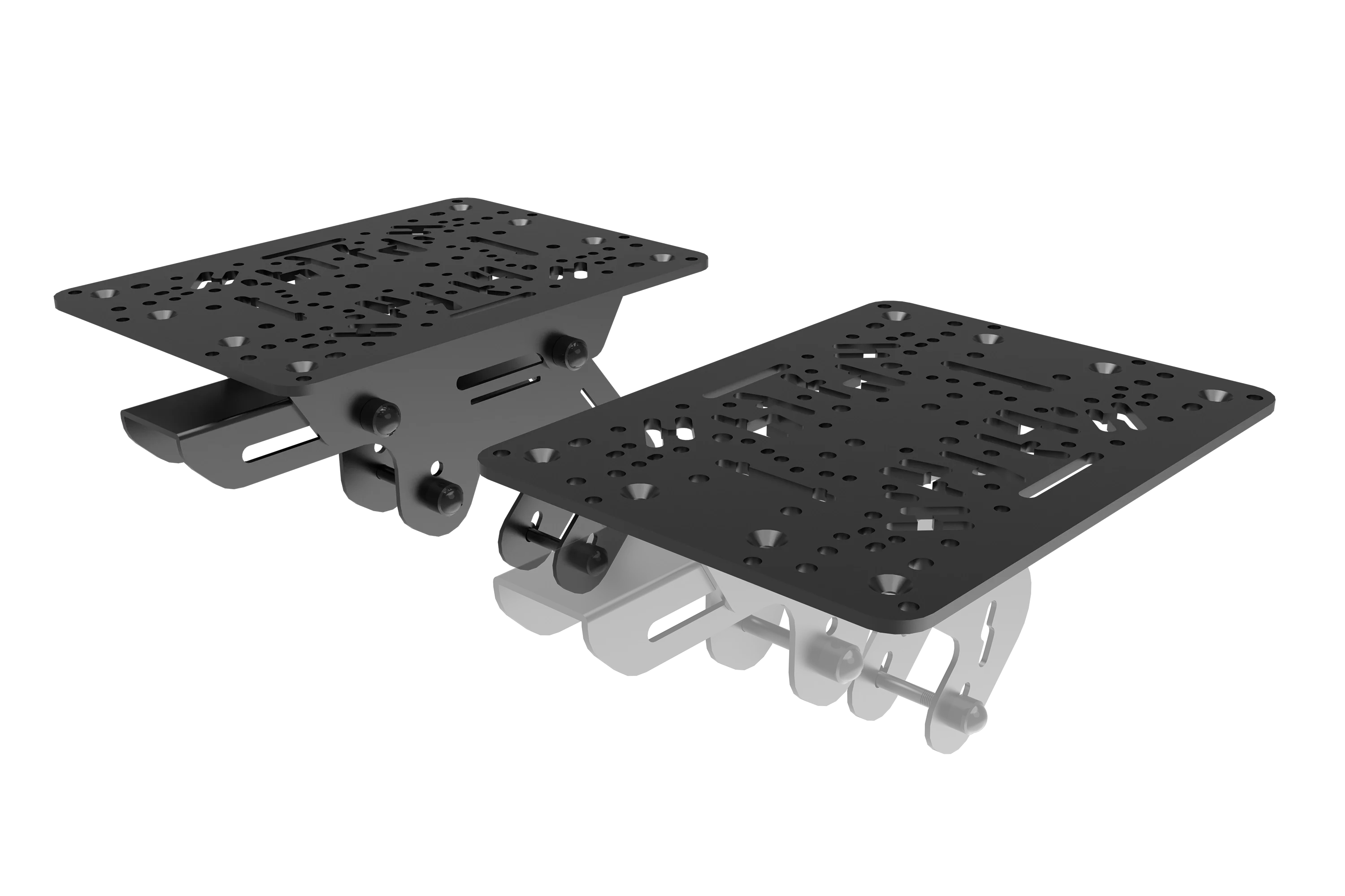 Trak Racer Left/Right HOTAS Flight Sim Mounts for TR5, top three-quarter view from the right, fitted to a Trak Racer cockpit