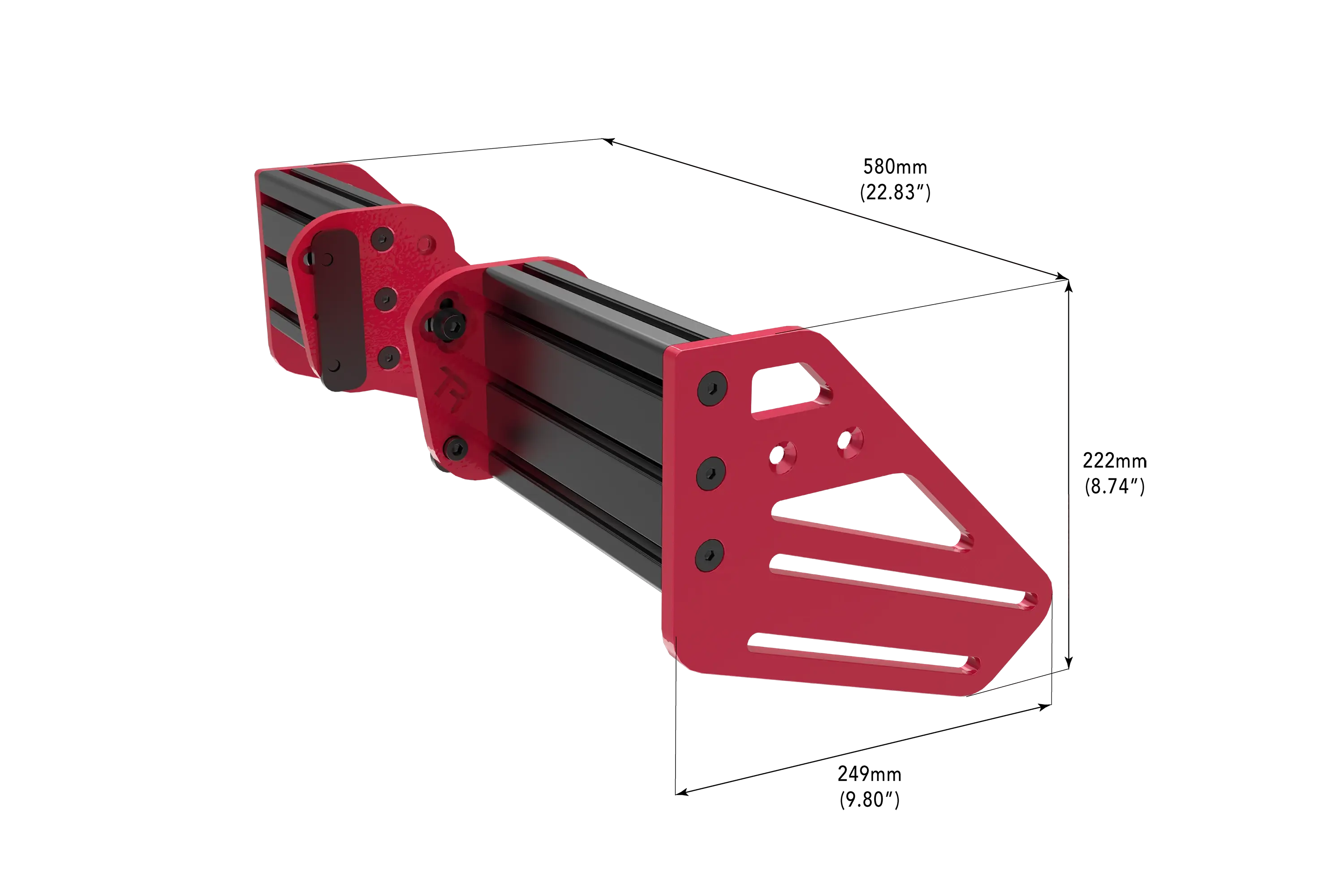 Trak Racer TR One V3 2-Way Wheel Mount for Asetek Wheelbases, dimensioned drawing with measurements