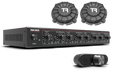 Trak Racer 4CH 40W Amplifier with 2 Bass Shakers & Mounts, front three-quarter view, fitted to a Trak Racer cockpit