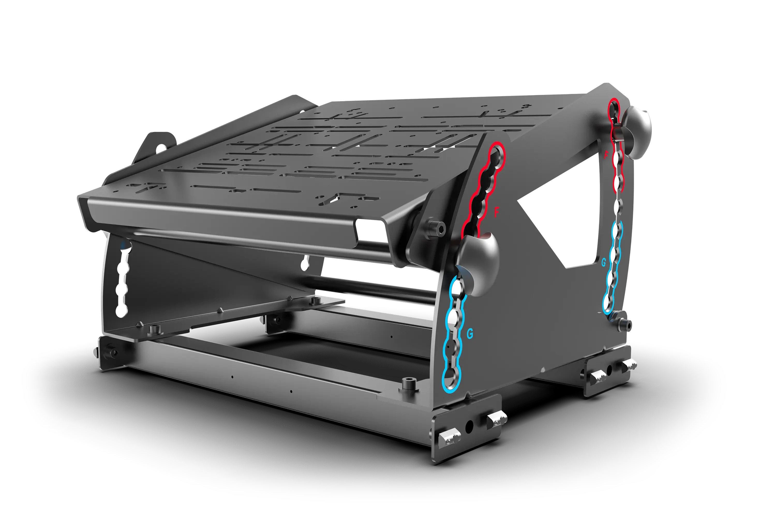 Trak Racer Tool-Free Formula & GT Hybrid Pedal Mount, rear three-quarter view from the right