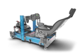Trak Racer Tool-Free Formula & GT Hybrid Pedal Mount, rear three-quarter view from the right, fitted to a Trak Racer cockpit
