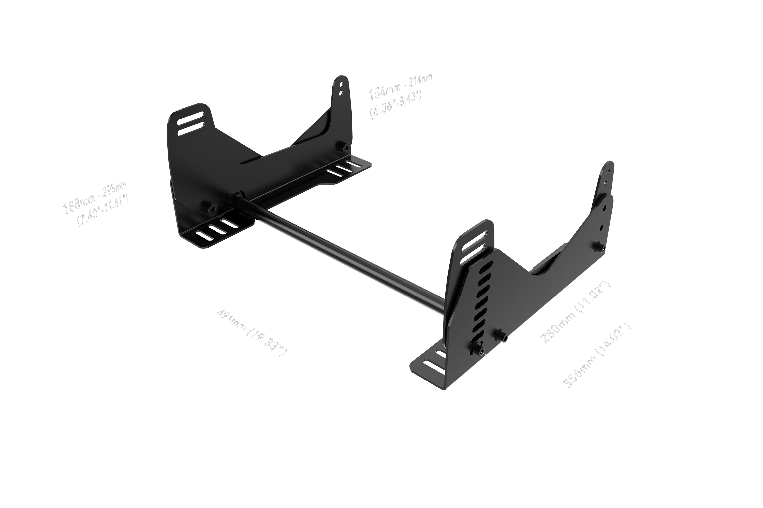 Trak Racer Adjustable Seat Brackets for Bucket Seats, sim racing seat mount, dimension diagram