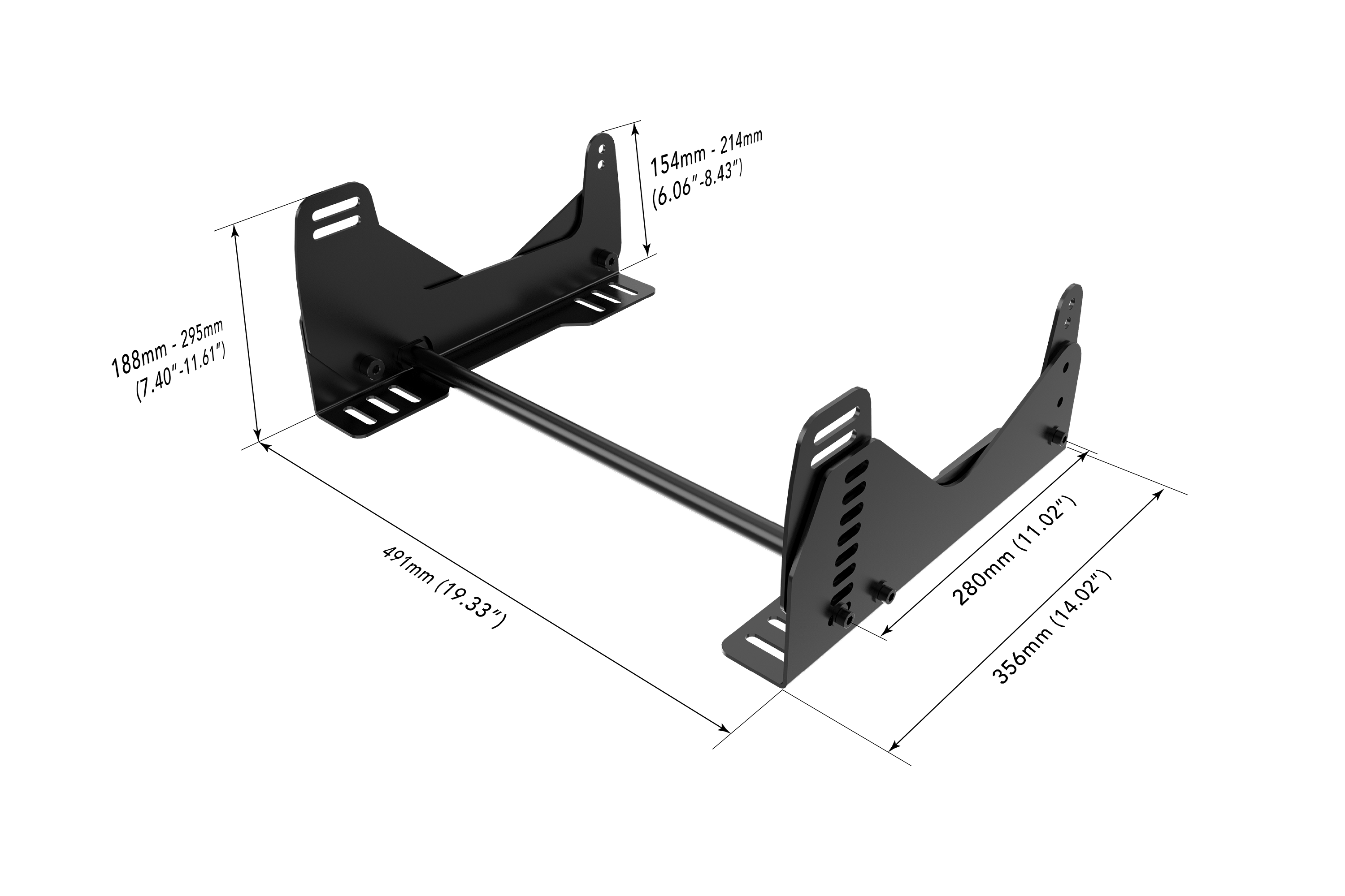 Trak Racer Adjustable Seat Brackets for Bucket Seats, sim racing seat mount, dimension diagram 2