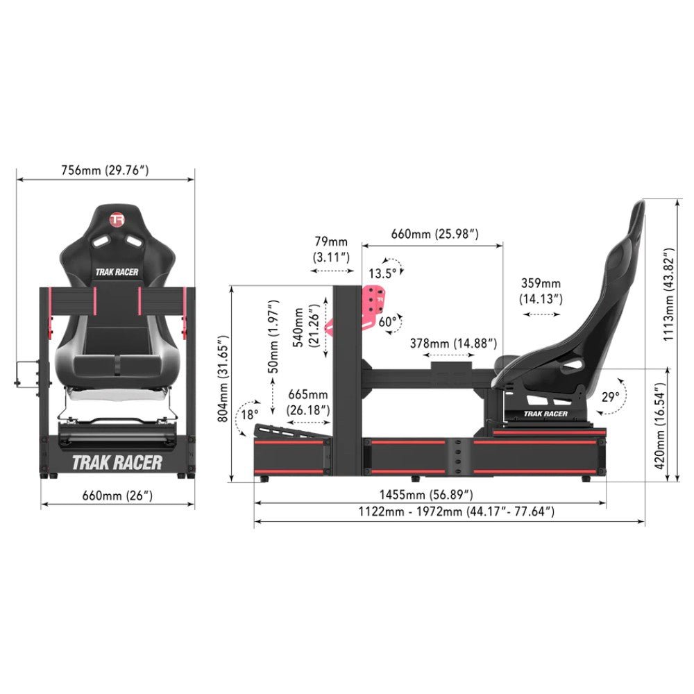 Trak Racer TR160S racing simulator cockpit - dimension