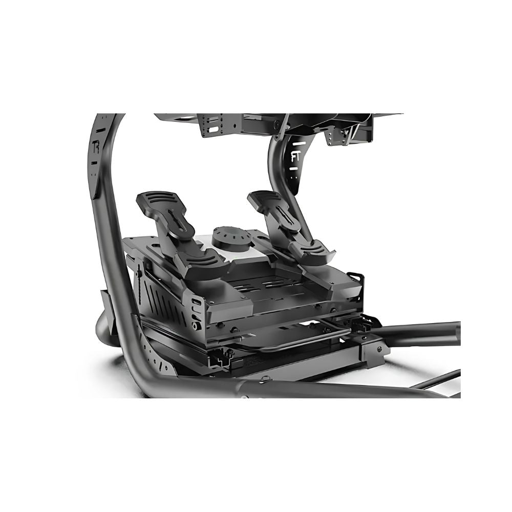 Close-up of a rudder pedal on TR8 Pro Flight Simulator on a white background
