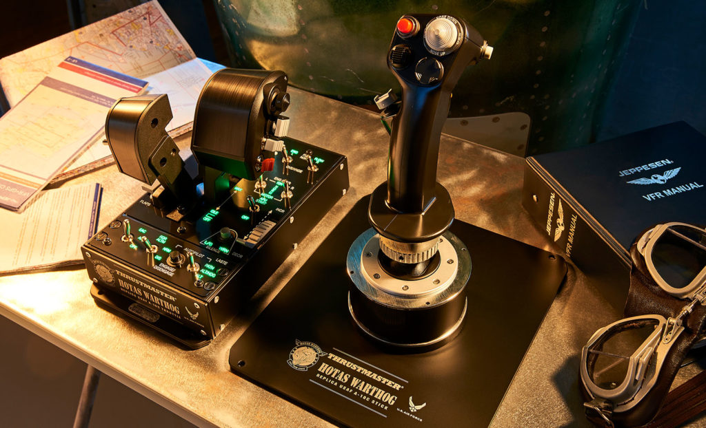 HOTAS Warthog stick and throttle on a desk