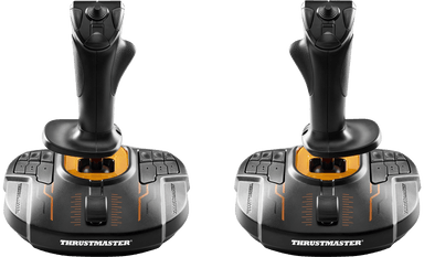 Two T.16000M FCS joysticks side by side from the front