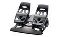 Thrustmaster TFRP rudder pedals at an angle showing the wide base