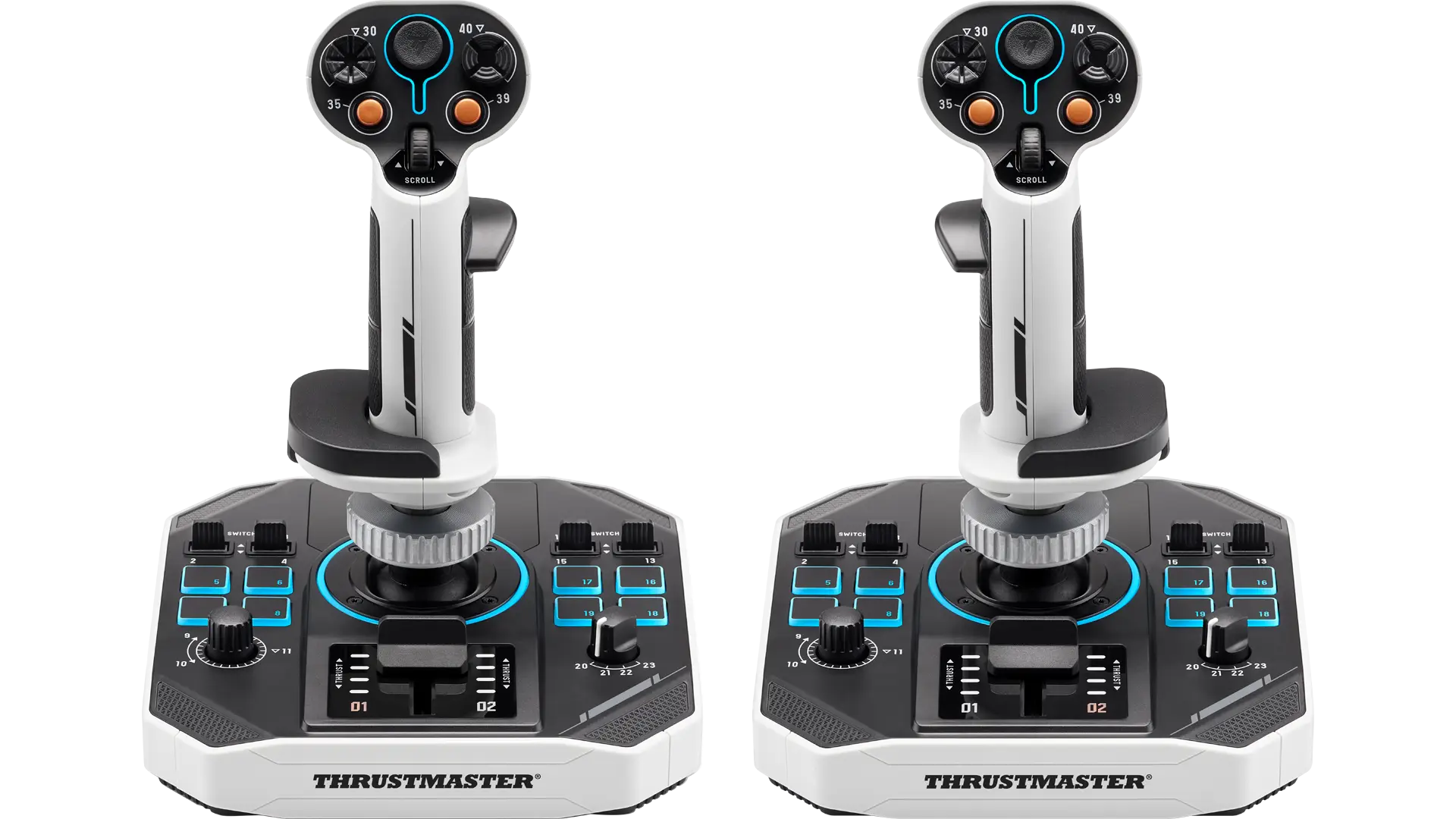 Two Sol-R flightsticks side by side from the front