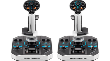 Two Sol-R flightsticks side by side from the front