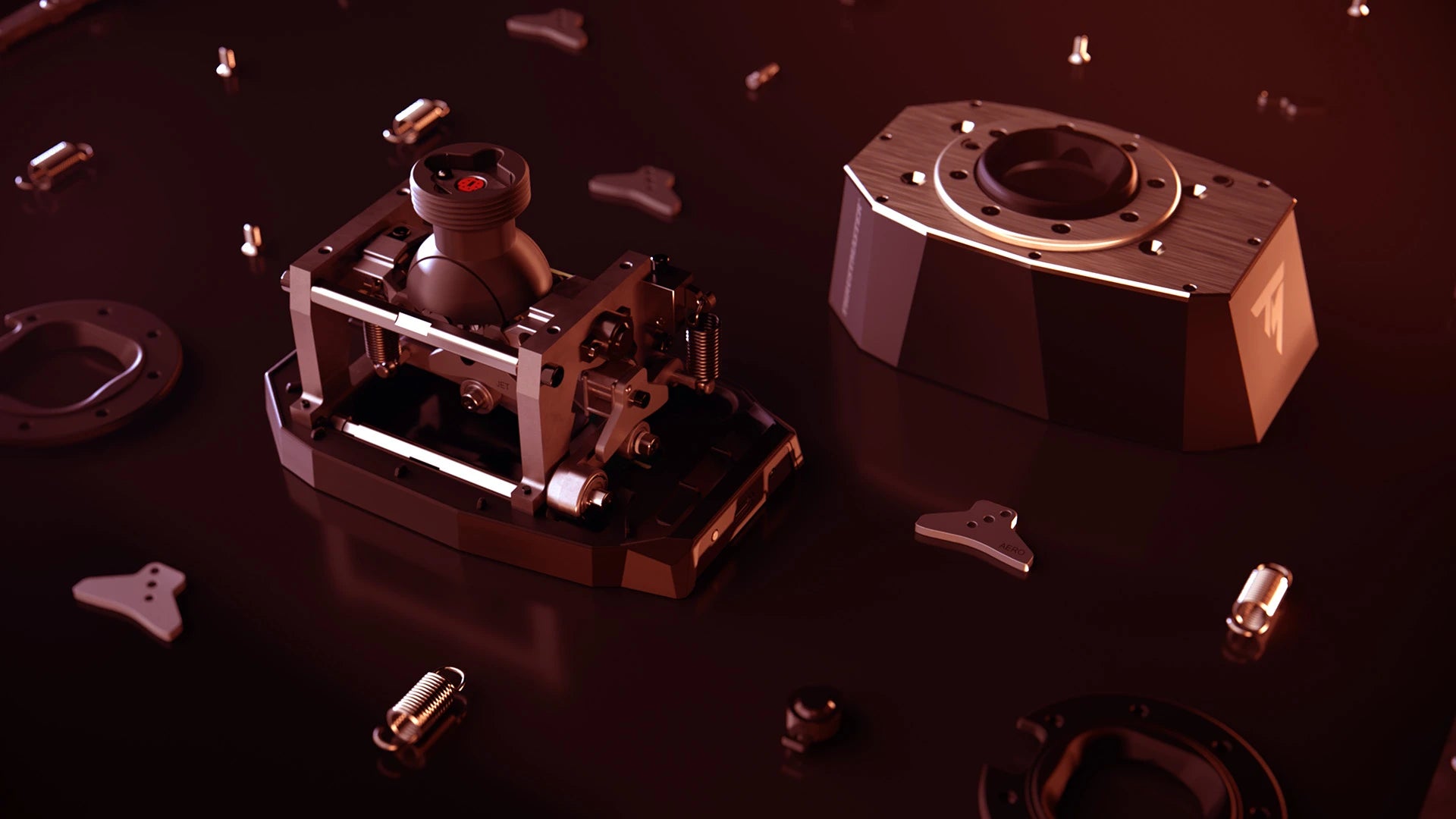 AVA base exploded view on a red background