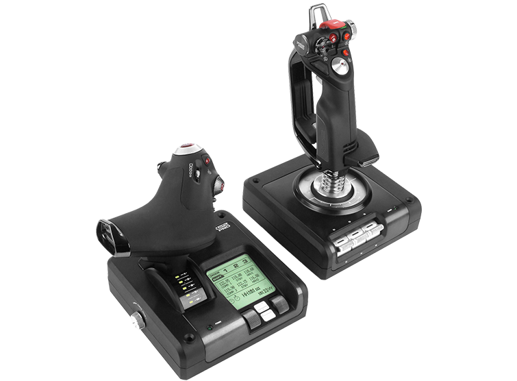 Logitech G X52 Pro throttle LCD and joystick, side angle