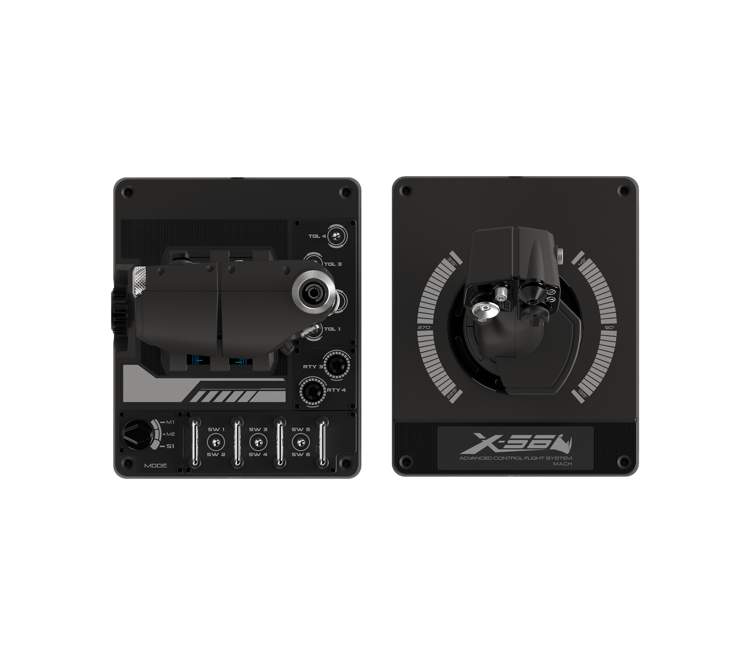 Logitech G X56 Rhino stick and throttle bases from above
