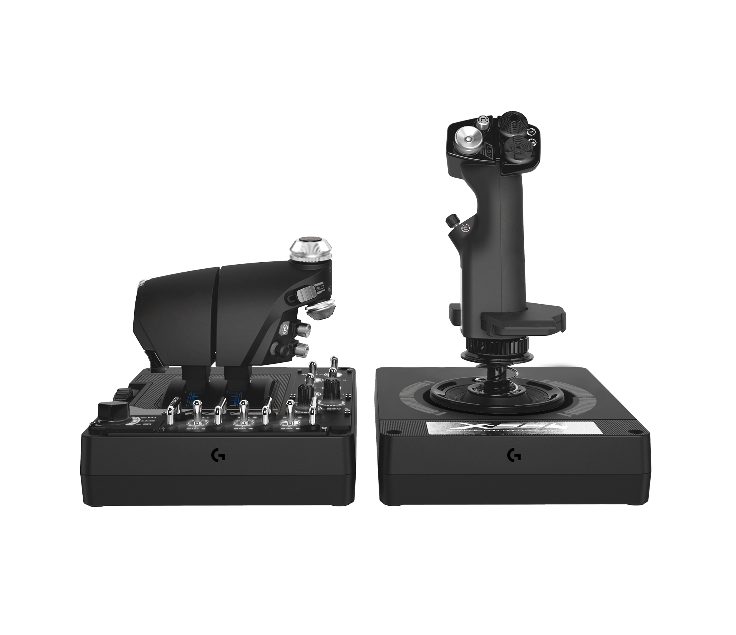 Logitech G X56 Rhino HOTAS stick and twin throttle, front view