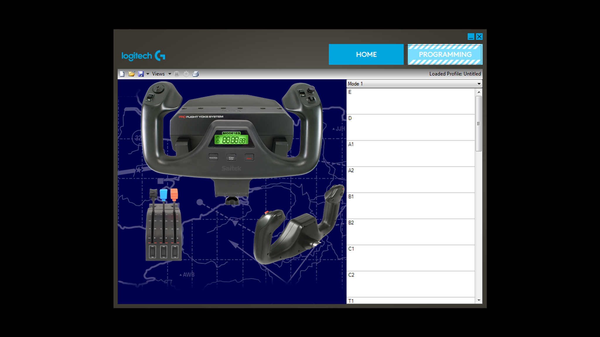 Logitech G PRO Flight Yoke programming software screen